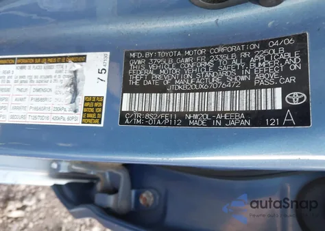 2006 Toyota Prius z USA, uszkodzony, nr VIN JTDKB20UX67076472